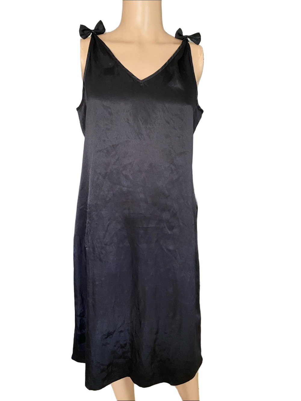 Beth Michaels vintage Black Satin Tie-Shoulder Slip Dress